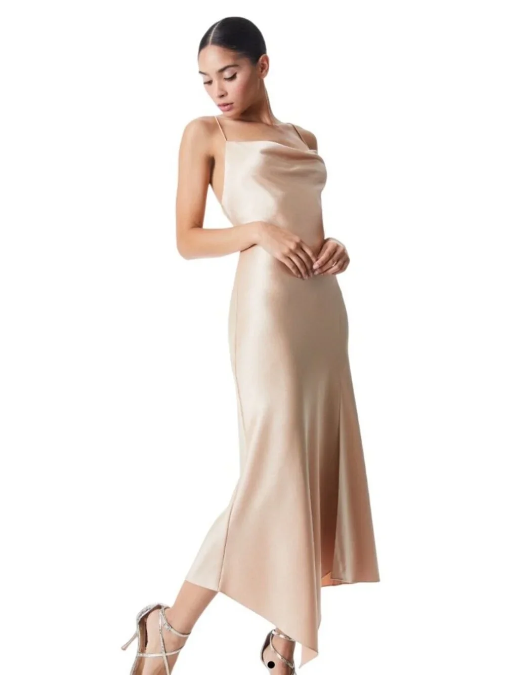 Alice + Olivia Harmony Drapey Slip Midi Dress Almond Size 0 New With Tags